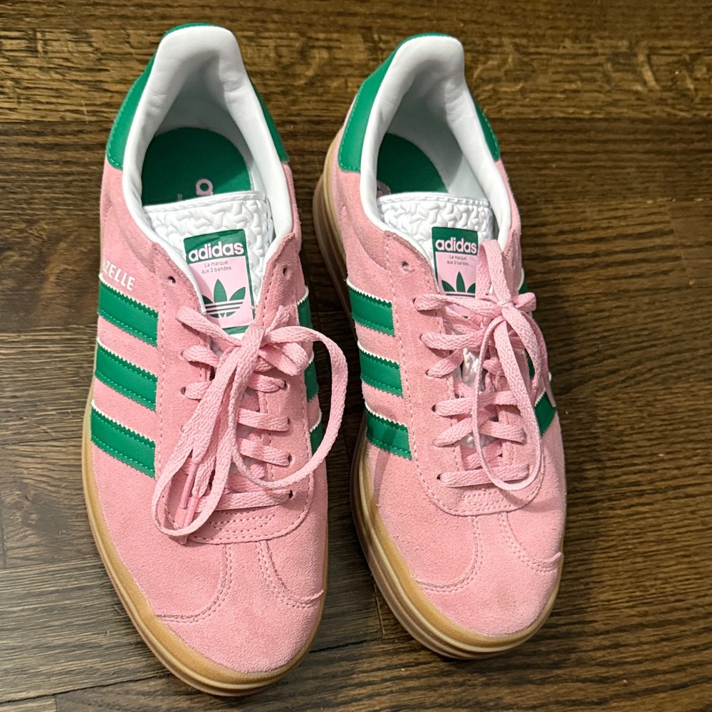 adidas Pink Suede Sneakers with Green Stripes